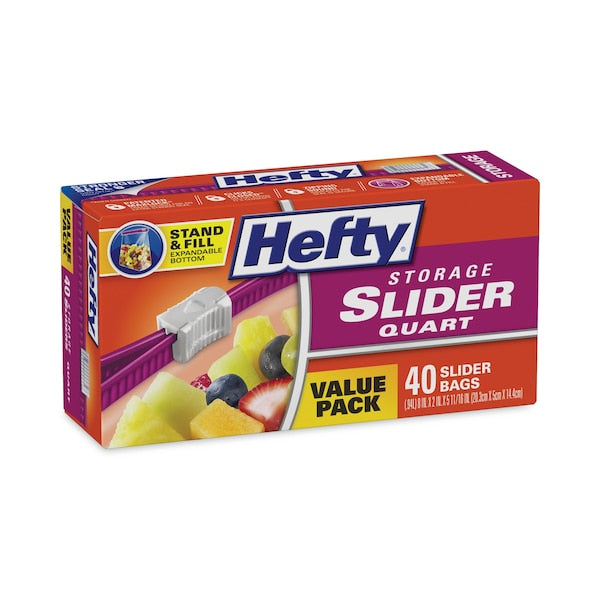 Slider Bags, 1 qt, 1.5 mil, 4.38" x 8.5", Clear, PK40