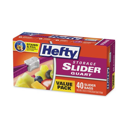 Slider Bags, 1 qt, 1.5 mil, 4.38" x 8.5", Clear, PK40