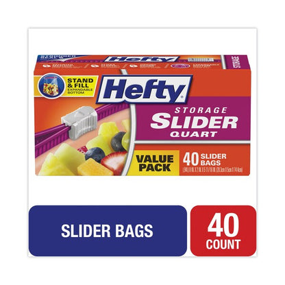 Slider Bags, 1 qt, 1.5 mil, 4.38" x 8.5", Clear, PK40