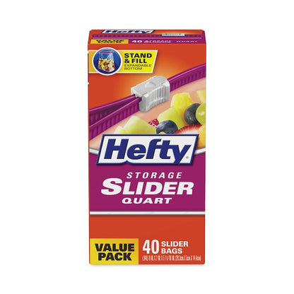 Slider Bags, 1 qt, 1.5 mil, 4.38" x 8.5", Clear, PK40