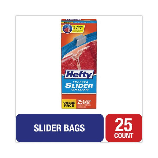 Slider Bags, 1 gal, 2.5 mil, 10.56" x 11", Clear, PK25