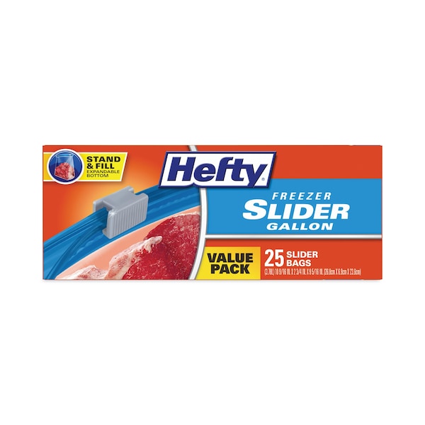 Slider Bags, 1 gal, 2.5 mil, 10.56" x 11", Clear, PK25