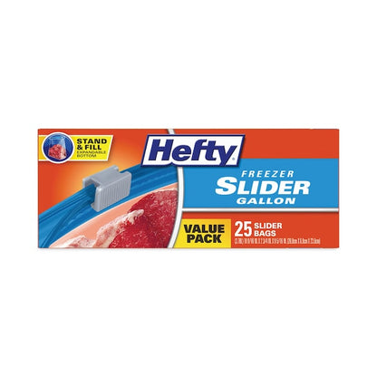 Slider Bags, 1 gal, 2.5 mil, 10.56" x 11", Clear, PK25