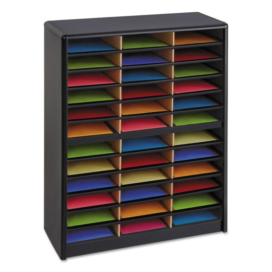 Steel/Fiberboard Literature Sorter, 36 Sections, 32.25x13.5x38, Black