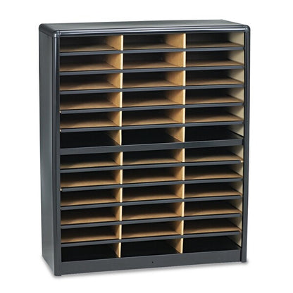 Steel/Fiberboard Literature Sorter, 36 Sections, 32.25x13.5x38, Black