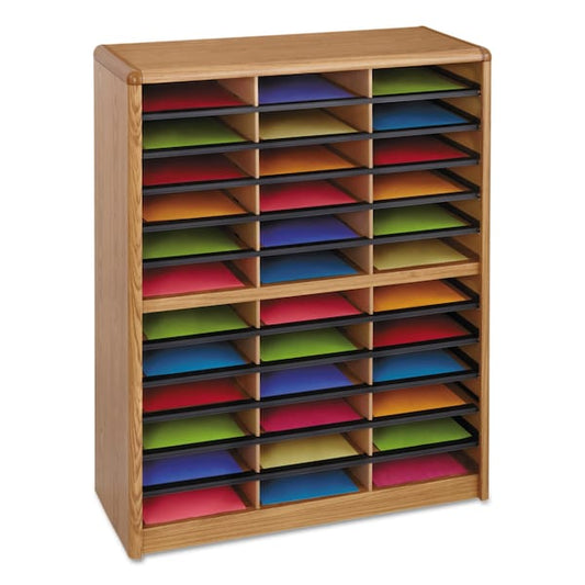 Steel/Fiberboard Literature Sorter, 36 Section, 32.25 x 13.5 x 38, Oak