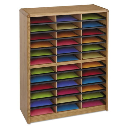 Steel/Fiberboard Literature Sorter, 36 Section, 32.25 x 13.5 x 38, Oak