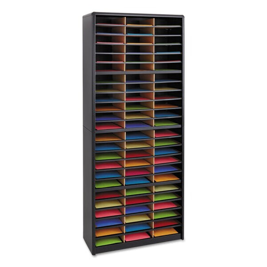 Steel/Fiberboard Literature Sorter, 72 Sections, 32.25x13.5x75, Black