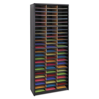 Steel/Fiberboard Literature Sorter, 72 Sections, 32.25x13.5x75, Black