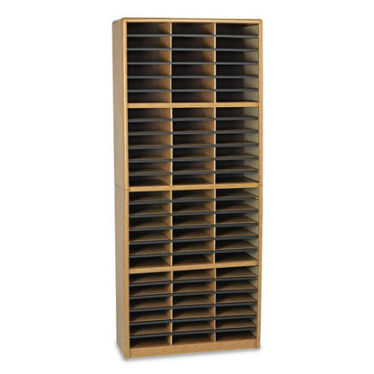 Steel/Fiberboard Lit Sorter, 72 Section, 32 1/4 x 13 1/2 x 75, Med Oak