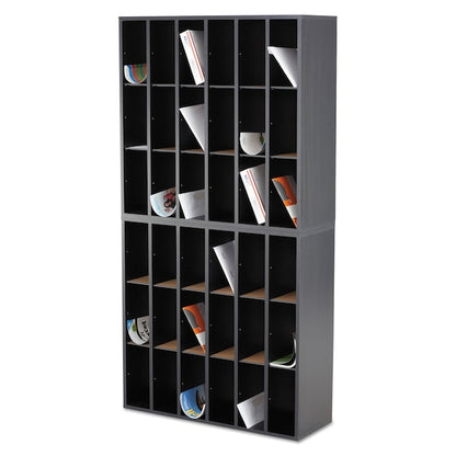 Wood Mail Sorter with Adjustable Dividers, Stackable, 18 Compartments, Black