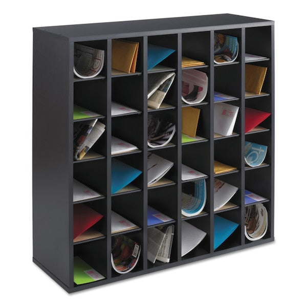 Wood Mail Sorter with Adjustable Dividers, Stackable, 36 Compartments, Black
