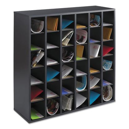 Wood Mail Sorter with Adjustable Dividers, Stackable, 36 Compartments, Black