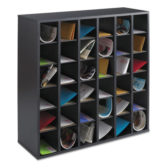 Wood Mail Sorter with Adjustable Dividers, Stackable, 36 Compartments, Black