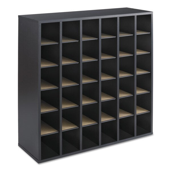 Wood Mail Sorter with Adjustable Dividers, Stackable, 36 Compartments, Black