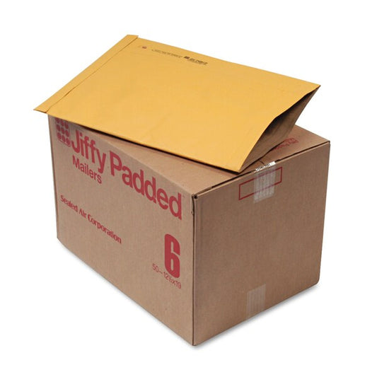 Jiffy Padded Mailer, #6, Paper Padding, Fold-Over Closure, 12.5 x 19, Natural Kraft, 50PK