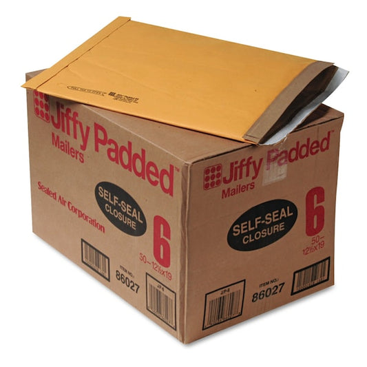 Padded Mailer, #6, Paper Lining, Self-Adhesive, 12.5x19, Kraft, PK50