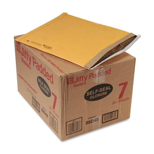 Padded Mailer, #7, Paper Lining, Self-Adhesive, 14.25x20, Kraft, PK50