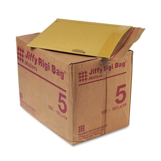 Rigi Bag Mailer, #5, Square Flap, Self-Adhesive, 10.5x14, Kraft, PK150