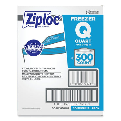 Double Zipper Freezer Bags, 1 qt, 2.7 mil, 7" x 7.75", Clear, PK300