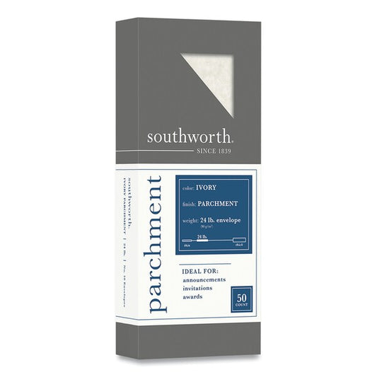 Parchment Envelope, #10, Commercial Flap, Gummed Closure, 4.13 x 9.5, Ivory, 50PK