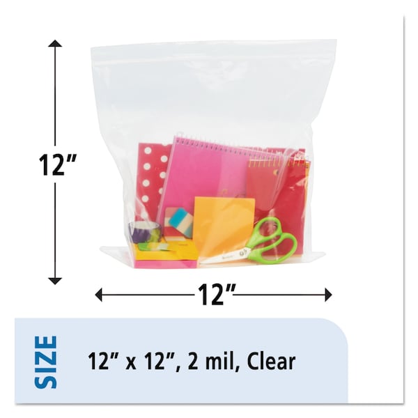 Seal Closure Bags, 2 mil, 12" x 12", Clear, PK500