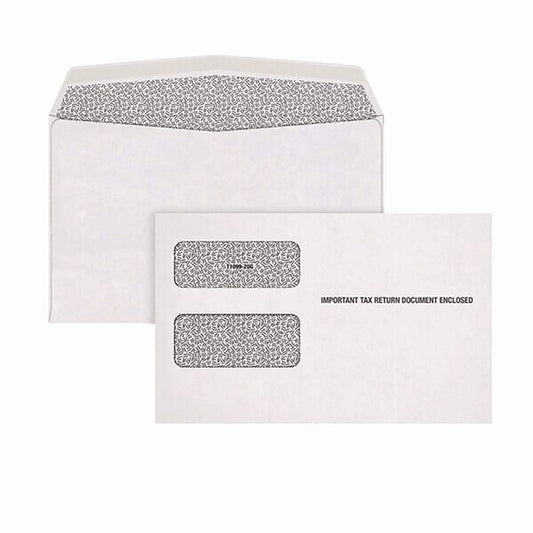 1099 Double Window Envelope, Commercial Flap, Gummed Closure, Contemporary Seam, 5.63x9, White, PK24