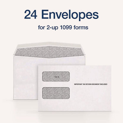 1099 Double Window Envelope, Commercial Flap, Gummed Closure, Contemporary Seam, 5.63x9, White, PK24
