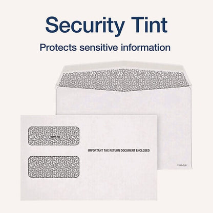 1099 Double Window Envelope, Commercial Flap, Gummed Closure, Contemporary Seam, 5.63x9, White, PK24