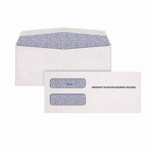 1099 Double Window Envelope, Commercial Flap, Gummed Closure, Contemporary Seam, 3.75x8.75, Wt, PK24