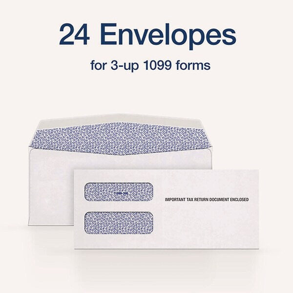 1099 Double Window Envelope, Commercial Flap, Gummed Closure, Contemporary Seam, 3.75x8.75, Wt, PK24
