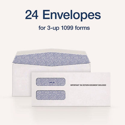 1099 Double Window Envelope, Commercial Flap, Gummed Closure, Contemporary Seam, 3.75x8.75, Wt, PK24