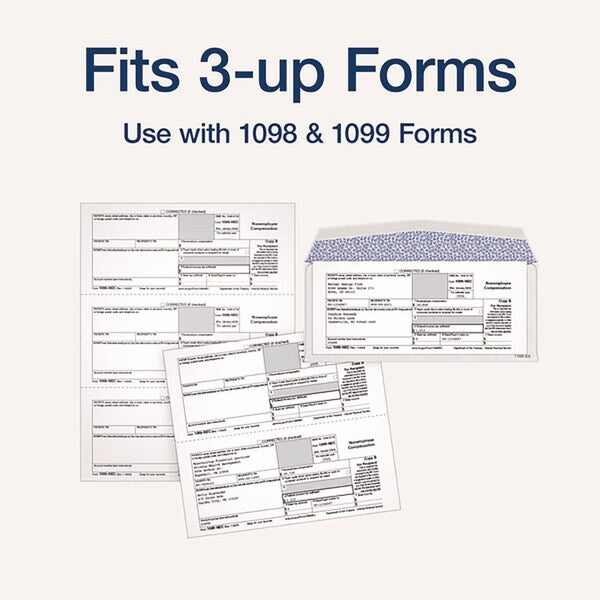 1099 Double Window Envelope, Commercial Flap, Gummed Closure, Contemporary Seam, 3.75x8.75, Wt, PK24