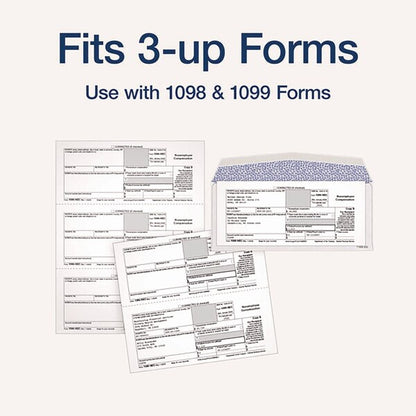 1099 Double Window Envelope, Commercial Flap, Gummed Closure, Contemporary Seam, 3.75x8.75, Wt, PK24