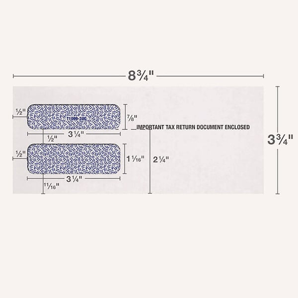 1099 Double Window Envelope, Commercial Flap, Gummed Closure, Contemporary Seam, 3.75x8.75, Wt, PK24