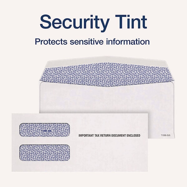 1099 Double Window Envelope, Commercial Flap, Gummed Closure, Contemporary Seam, 3.75x8.75, Wt, PK24