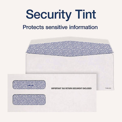 1099 Double Window Envelope, Commercial Flap, Gummed Closure, Contemporary Seam, 3.75x8.75, Wt, PK24