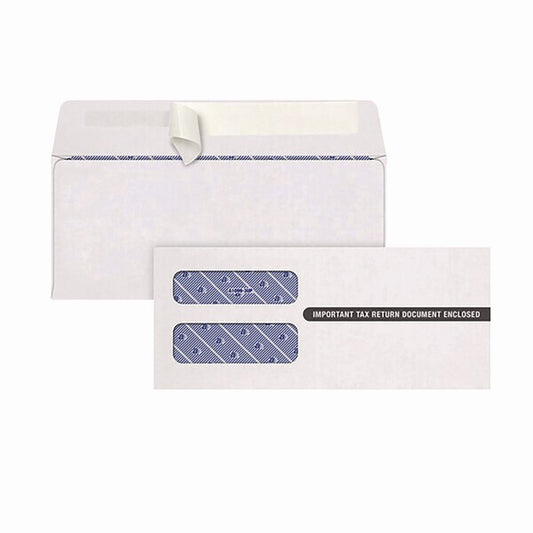 1099 Double Window Envelope, Commercial Flap, Self-Adhesive, Contemporary Seam, 3.75x8.75, Wht, PK24