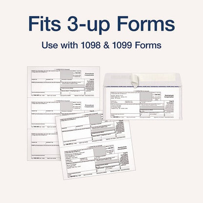 1099 Double Window Envelope, Commercial Flap, Self-Adhesive, Contemporary Seam, 3.75x8.75, Wht, PK24