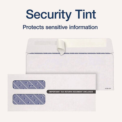 1099 Double Window Envelope, Commercial Flap, Self-Adhesive, Contemporary Seam, 3.75x8.75, Wht, PK24