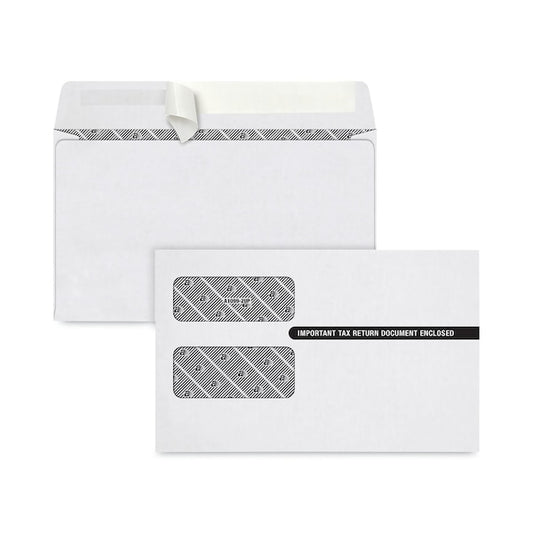 Self-Seal Security Tinted Double Window Envelope for 1099, Square Flap, 5.63 x 9.5, White, 100PK