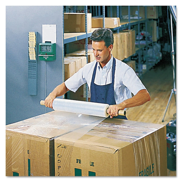 Stretch Film, Attach Hndl, 20"x1000ft, PK4, 20" W x 1,000 ft L, Clear