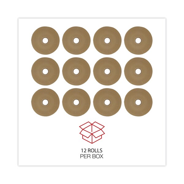 Gummed Kraft Sealing Tape, 3" Core, 2" x 600 ft., Brown, 12/Carton