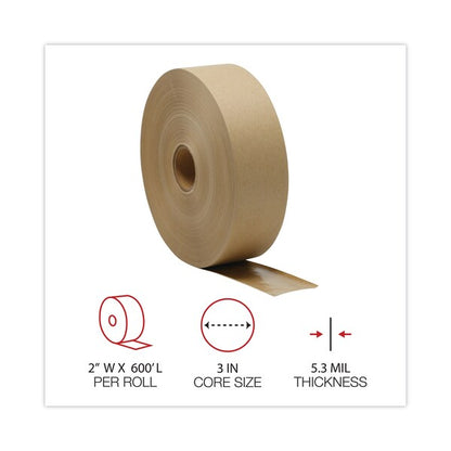 Gummed Kraft Sealing Tape, 3" Core, 2" x 600 ft., Brown, 12/Carton