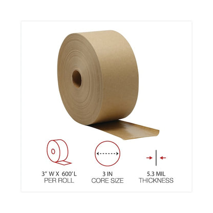 Gummed Kraft Sealing Tape, 3" Core, 3" x 600 ft., Brown, PK10