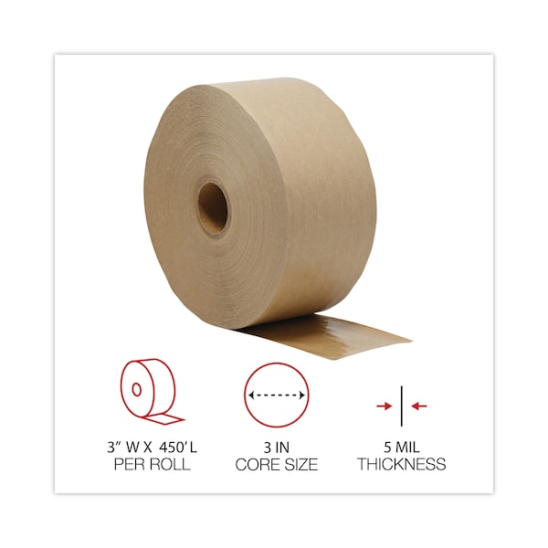Glass-Fiber Reinforced Kraft Sealing Tape, 3" Core, 3" x 450 ft., PK10