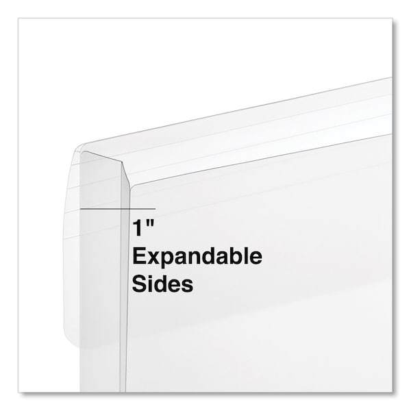 Side Opening Poly Envelopes, 1 in. Expansion, Letter Size, Clear, 10PK