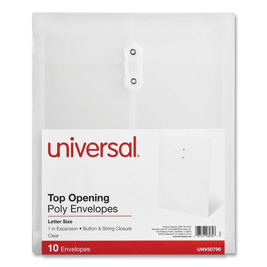 Top Opening Poly Envelopes, 1.25 in. Expansion, Letter Size, Clear, 10PK