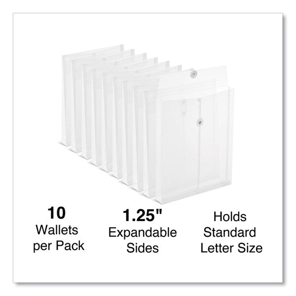 Top Opening Poly Envelopes, 1.25 in. Expansion, Letter Size, Clear, 10PK
