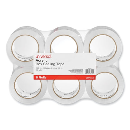 Deluxe Acrylic Box Sealing Tape, 3" Core, 1.88" x 110 yds, Clear, PK6